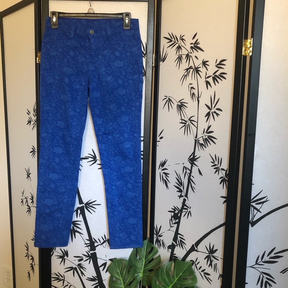 {Francesca's Birdcage}Blue Floral Skinny Jeans